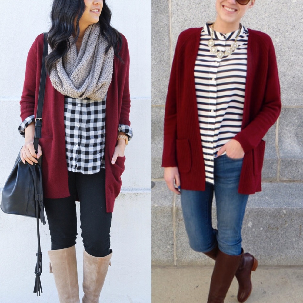 J. CREW | Wool Cashmere Blend Long Button Cardigan Maroon Burgundy NWT